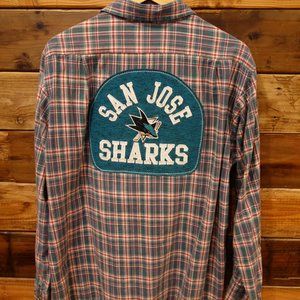 San Jose Sharks One-of-a-Kind Custom Handcraft NY Flannel (Unisex - Men's L)
